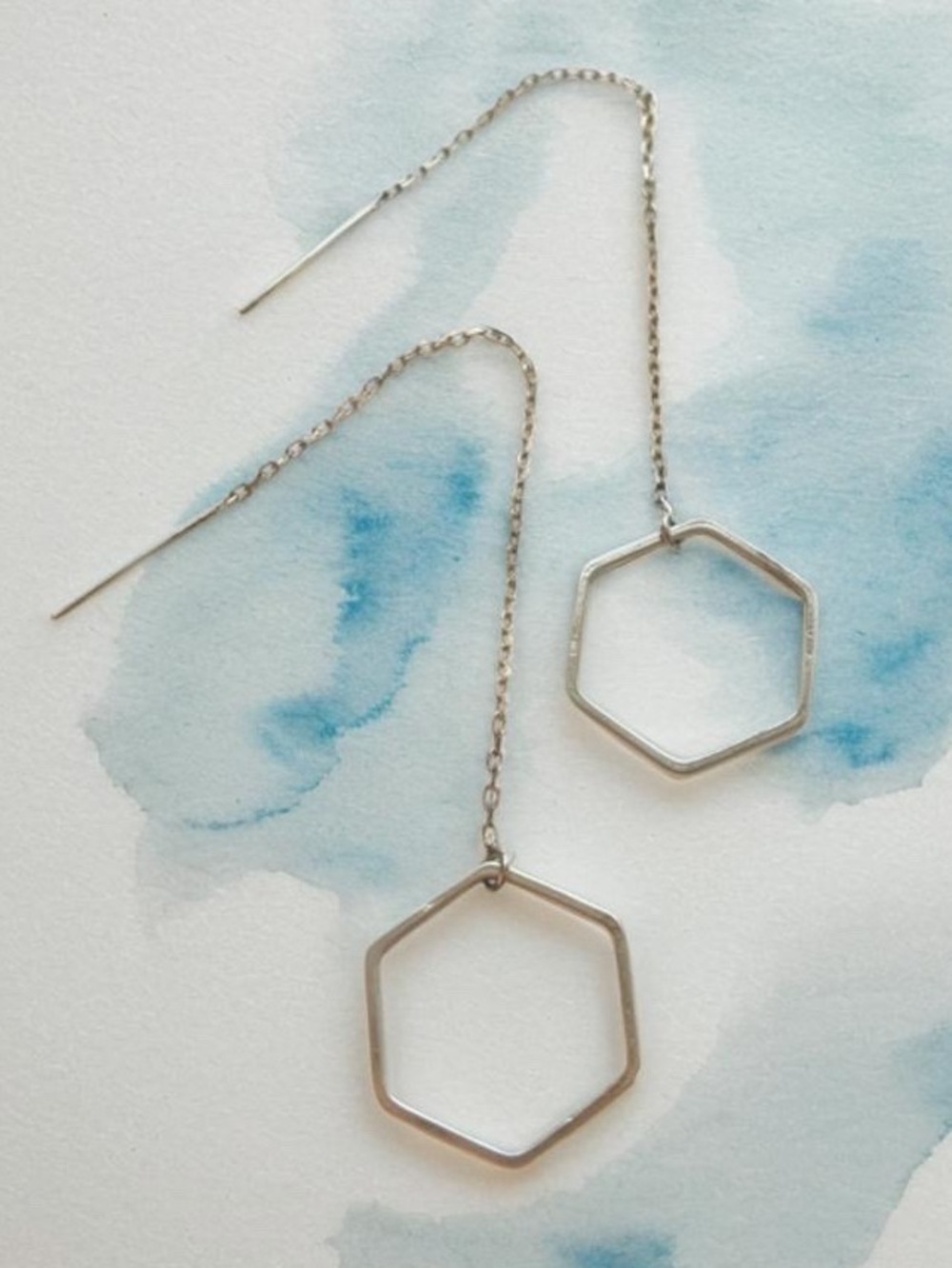 Sterling Silver Hexagon Threader Earrings